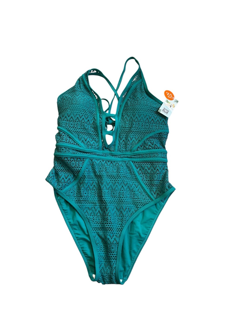 Teal Crochet One-Piece Swimsuit
